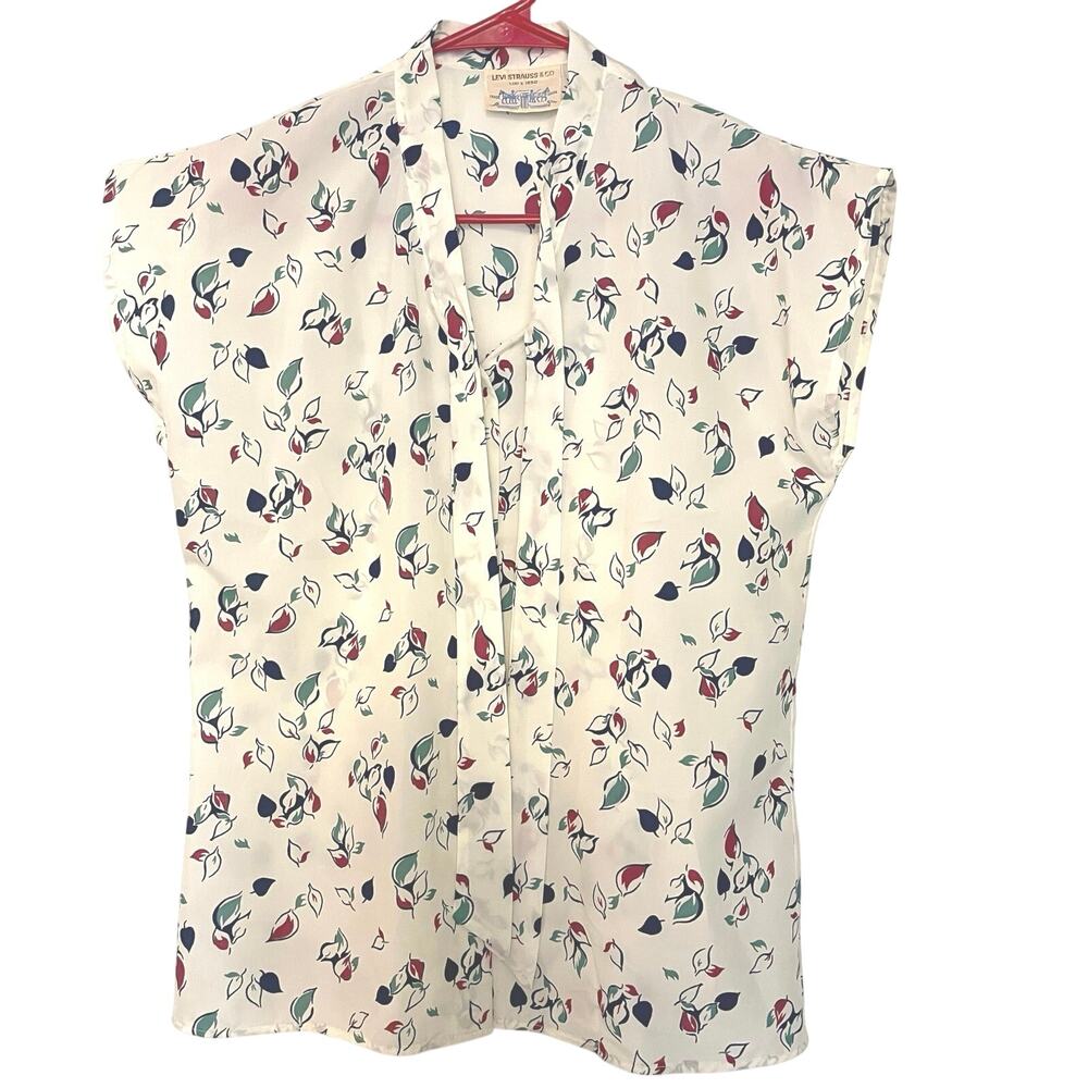 VTG Levi Strauss & Co Polyester Blouse Top W‎ Tie Leaf Pattern Retro 70s 80s